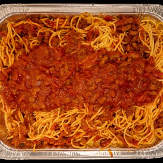 Pan of Spaghetti and Meat Sauce.